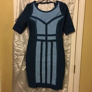 Couture Bandage Two-Tone Jean Dress